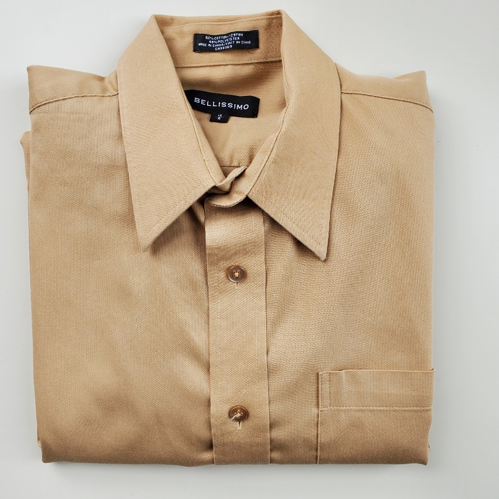 Bellissimo Solid tan dress shirt wrinkle resistant modern fit 15